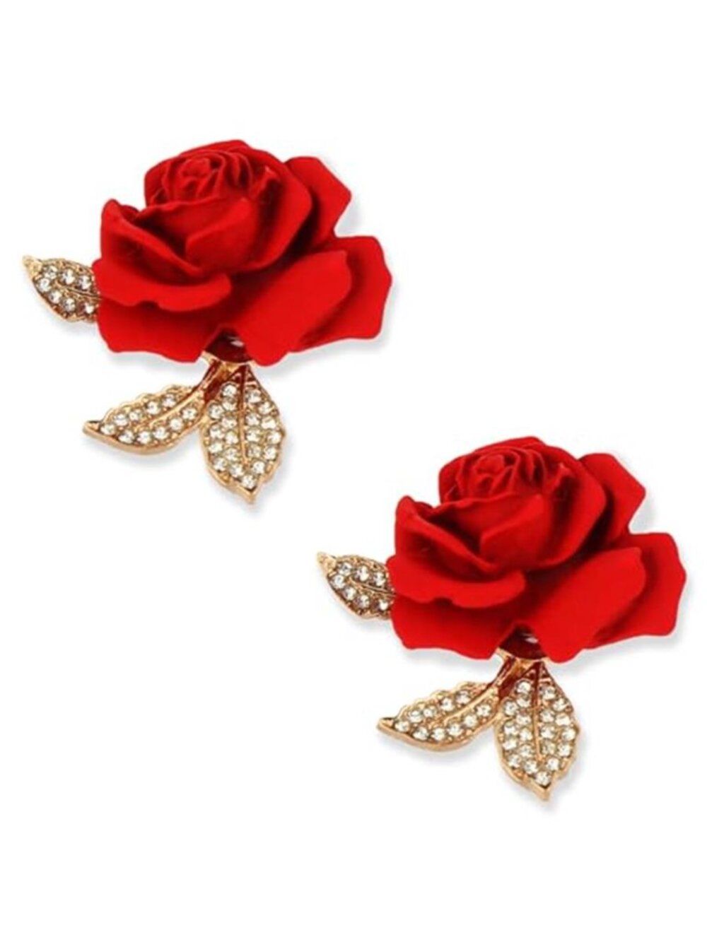 A set of two crystal red rose brooches, featuring elegant enamel floral